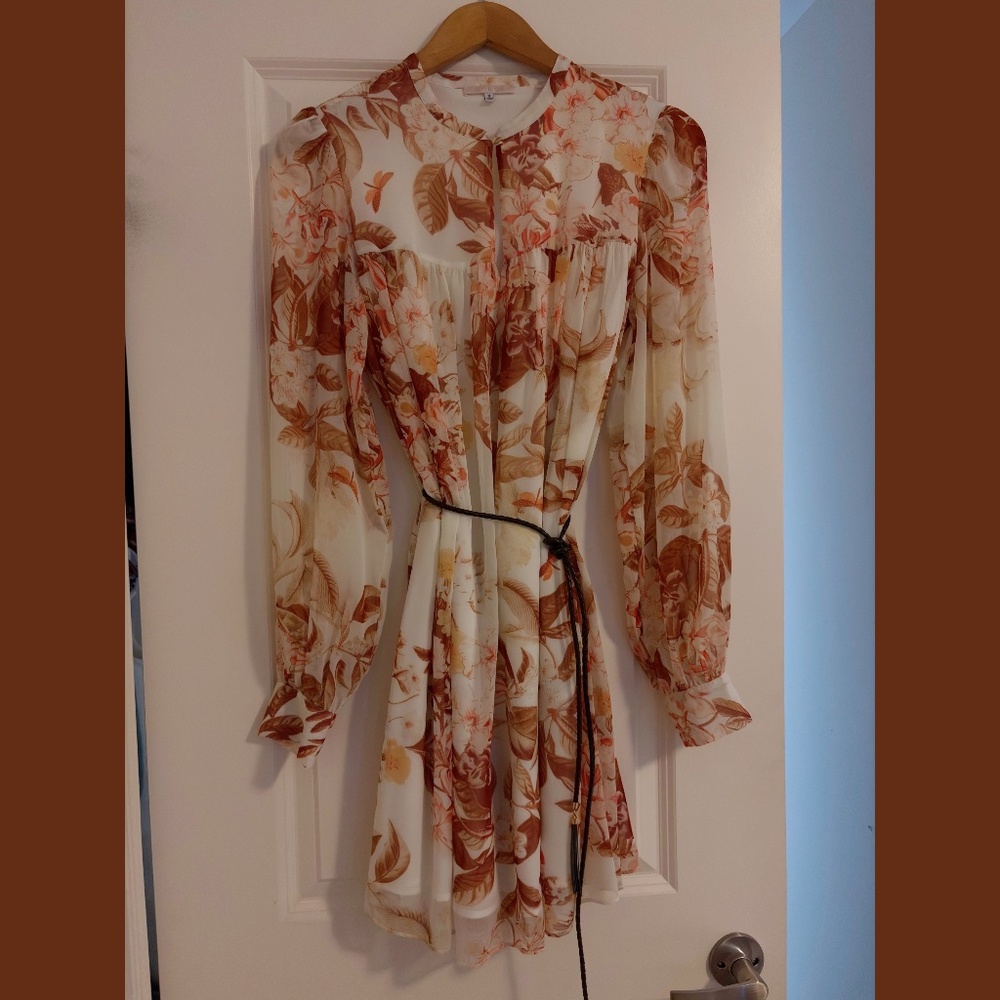 Guess Morgane Floral-Print Belted Chiffon Dress